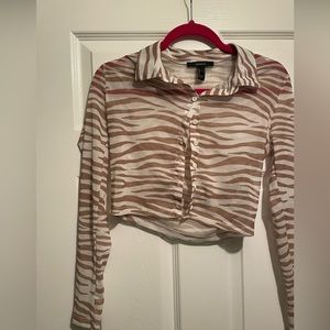 Sheer animal print button down crop top